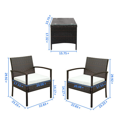 3 Piece Wicker Patio Set, Outdoor Patio Furniture Sets with Glass Dining Table, Modern Bistro Patio Set Rattan Chair Conversation Sets with Coffee Table for Backyard, Porch, Garden, Poolside,L4775