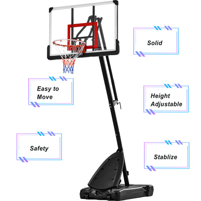 7.5-10ft Height Adjustable Basketball Hoop with Lights, Outdoor Basketball Goal with Removable Fillable Base, Portable Basketball Hoop with Shatterproof Backboard and Wheels for Youth, Teens, Adults