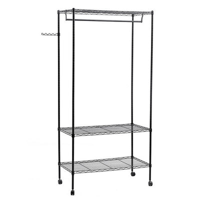 Portable Clothes Rack, Heavy Duty Hanging Garment Rack with Wheels and Side Hooks, 3 Shelves Wire Shelving Rack With Hanger Rods, Freestanding Closet Wardrobe Rack for Home Bedroom