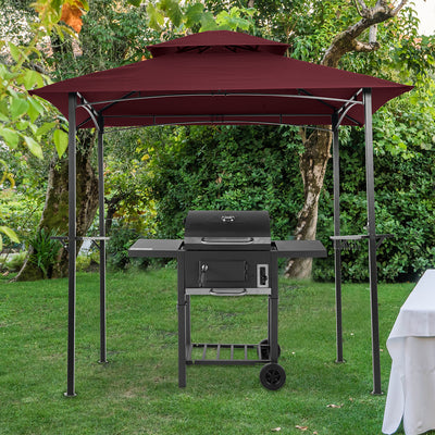 Outdoor Party Gazebo, 5x8FT BBQ Grill Gazebo Canopy for Outside, Waterproof Patio Gazebo Tent with Hook and Bar Counters, BBQ Beach Sunshelter with Double Tier Soft Top Canopy and Steel Frame, L6050