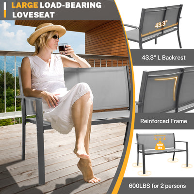 Segmart Patio Furniture Set, Outdoor Textilene Conversation Set w/Anti-rust Frame, Porch Sectional Loveseat Table and High Backrest Armchairs, Max 600LBS