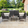 4-Piece Outdoor Sectional Sofa Set, Wicker Conversation Sets with Arm Chairs, Tempered Glass Table, Cushions, All-Weather Rattan Patio Furniture Sets for Backyard Garden Pool