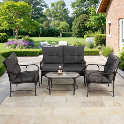 SEGMART 4 Piece Patio Conversation Set, PE Rattan Patio Furniture Set with Coffee Table, All-Weather Outdoor Sofa Set with 3.15" Thick Cushion for Porch, Backyard, Balcony - Gray