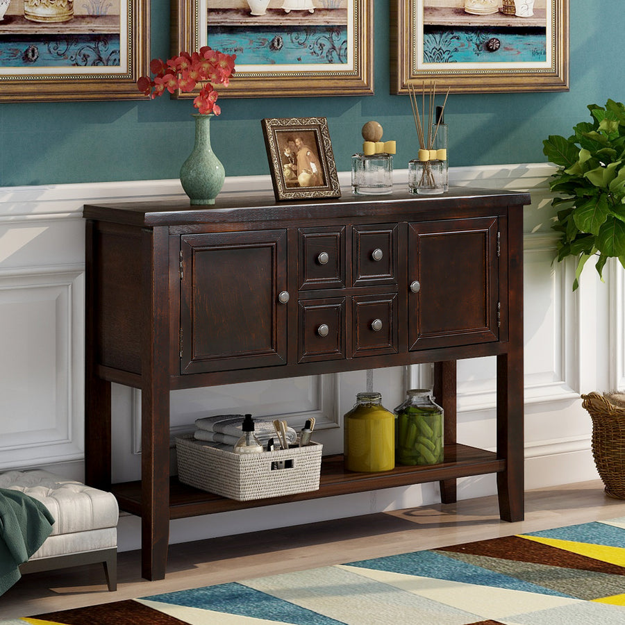 Segmart Console Table with 4 Storage Drawers, Wood Buffet Sideboard Desk with 2 Cabinets and Bottom Shelf, S5262