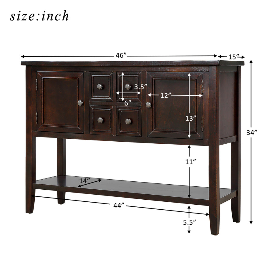 Parsons Console Table with 4 Storage Drawers, 46''x15''x34'' Wood Buffet Sideboard Desk with 2 Cabinets and Bottom Shelf, Retro Tall Console Table Entryway Table Accent Table for Entryway, S5283