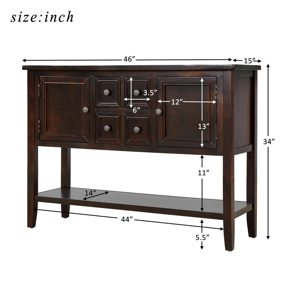 Parsons Console Table with 4 Storage Drawers, 46''x15''x34'' Wood Buffet Sideboard Desk with 2 Cabinets and Bottom Shelf, Retro Tall Console Table Entryway Table Accent Table for Entryway, S52830