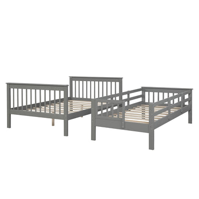 Twin-Over-Full Bunk Bed Clearance, 76.97'' x 51.57'' Space Saving Design Sleeping Bedroom Furniture w/Solid Wood Bunk Bed, Ladder and Safety Rail for Boys & Girls, 250lbs, Grey, SS677