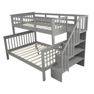 Twin-Over-Full Bunk Bed Clearance, 76.97'' x 51.57'' Space Saving Design Sleeping Bedroom Furniture w/Solid Wood Bunk Bed, Ladder and Safety Rail for Boys & Girls, 250lbs, Grey, SS677