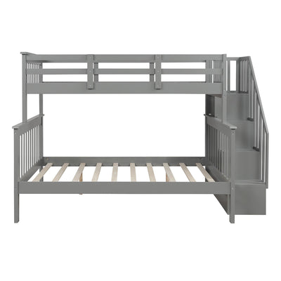 Twin-Over-Full Bunk Bed Clearance, 76.97'' x 51.57'' Space Saving Design Sleeping Bedroom Furniture w/Solid Wood Bunk Bed, Ladder and Safety Rail for Boys & Girls, 250lbs, Grey, SS677