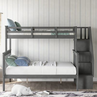 Twin-Over-Full Bunk Bed Clearance, 76.97'' x 51.57'' Space Saving Design Sleeping Bedroom Furniture w/Solid Wood Bunk Bed, Ladder and Safety Rail for Boys & Girls, 250lbs, Grey, SS677