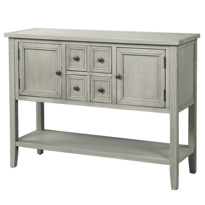 Buffet Sideboard TV Stand with 4 Drawers, 46'' x 15'' x 34'' Wood Buffet Sideboard Desk with 2 Cabinets and Bottom Shelf, Retro Tall Entryway Table w/ MDF panel for Kitchen Dining Room Cupboard, S5322