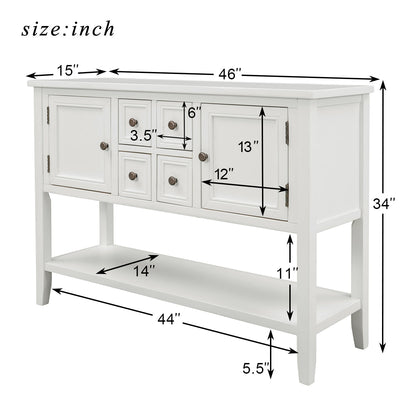 Wood Buffet Sideboard, Console Table with 4 Storage Drawers, Wood Buffet Sideboard Desk with 2 Cabinets and Bottom Shelf, Retro Tall Console Table Entryway Table Accent Table for Entryway, SS15480