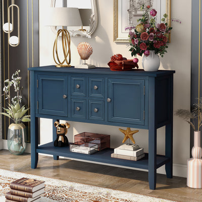 Buffet Sideboard, Console Table with 4 Storage Drawers, 46" x 15" x 34" Wood Buffet Sideboard Desk with 2 Cabinets and Bottom Shelf, Retro Console Table Entryway Table Accent Table for Entryway, S8800