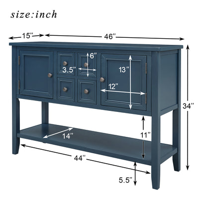 Buffet Sideboard, Console Table with 4 Storage Drawers, 46" x 15" x 34" Wood Buffet Sideboard Desk with 2 Cabinets and Bottom Shelf, Retro Console Table Entryway Table Accent Table for Entryway, S8800