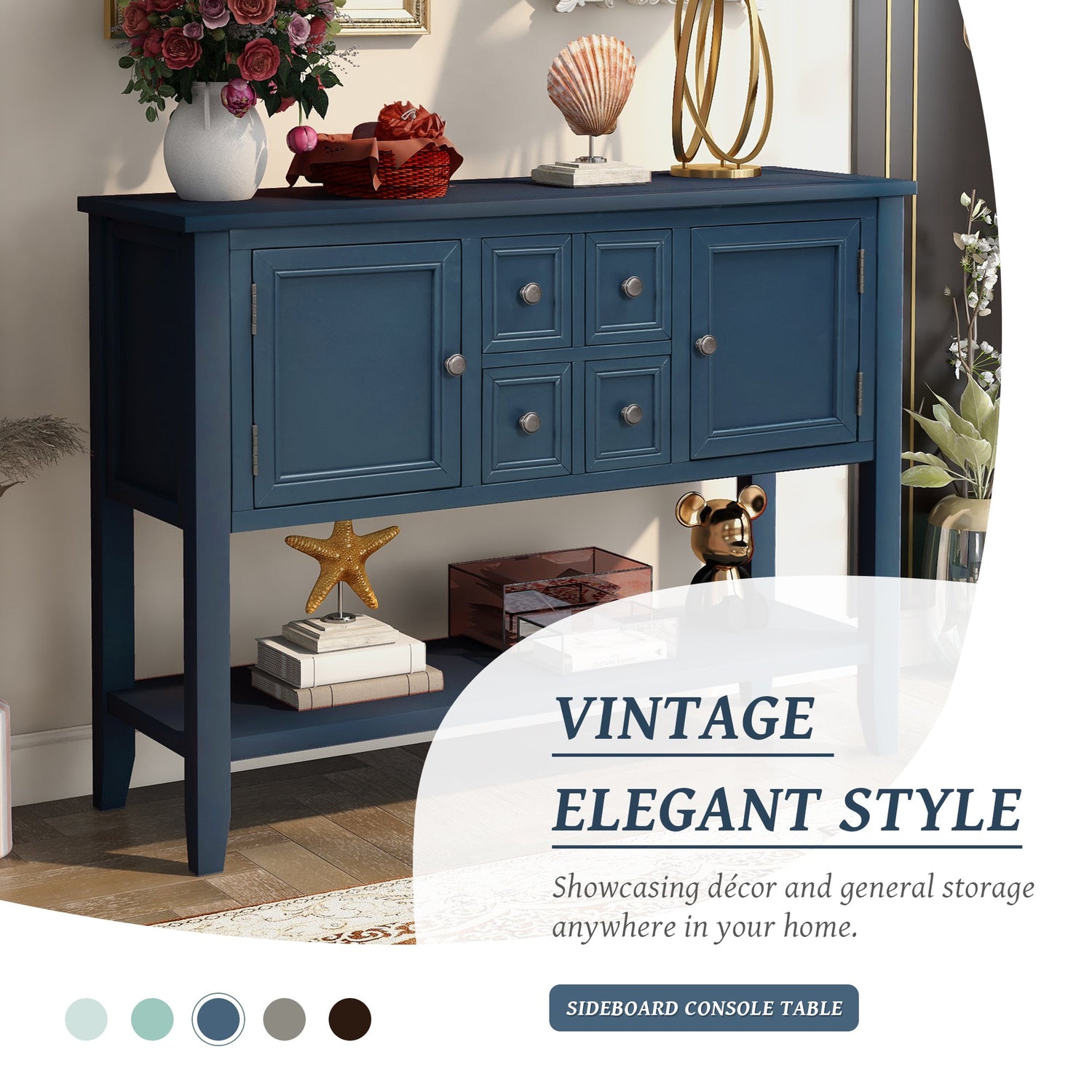 Buffet Sideboard, Console Table with 4 Storage Drawers, 46