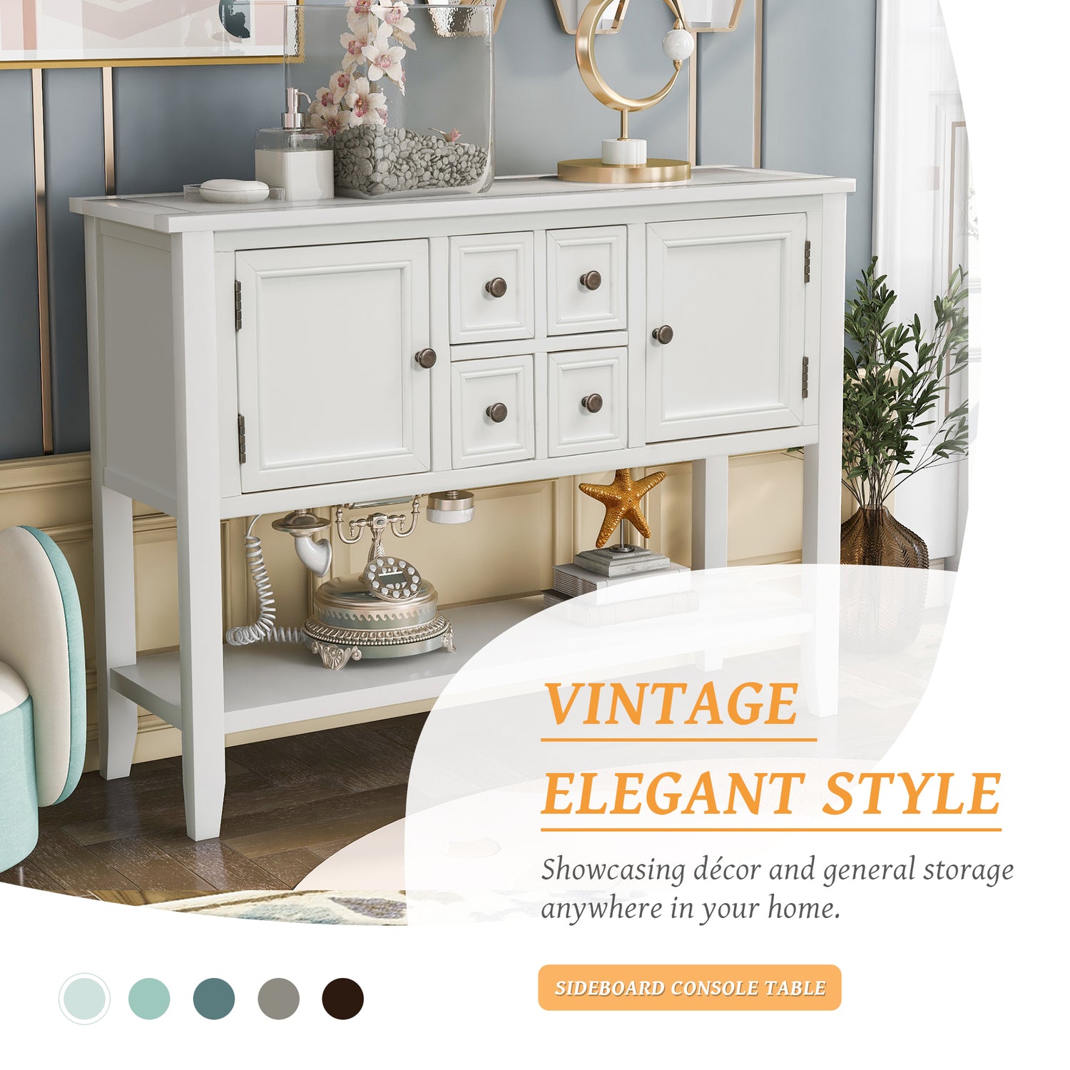 Wood Buffet Sideboard, Console Table with 4 Storage Drawers, Wood Buff ...