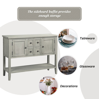Segmart Console Table with 4 Storage Drawers, Wood Buffet Sideboard Desk with 2 Cabinets and Bottom Shelf, S5262