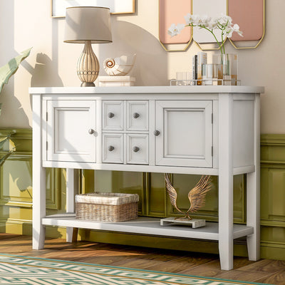 Segmart Console Table with 4 Storage Drawers, Wood Buffet Sideboard Desk with 2 Cabinets and Bottom Shelf, S5262