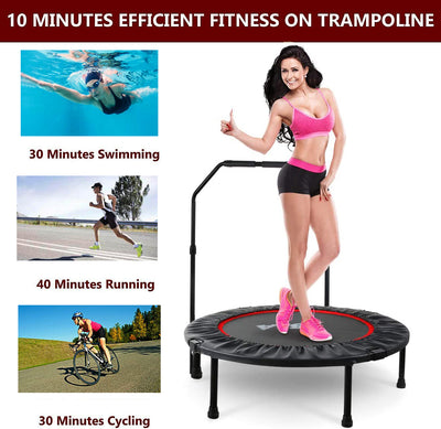 Segmart 40" Foldable Mini Trampoline, Fitness Rebounder with Adjustable Foam Handle, Fitness Exercise Rebounder Trampoline for Adults, Indoor/Garden Workout, 300lbs, Black