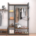 70" Heavy Duty Freestanding Metal Clothes Rack with Wood Shelves, Rustic Wardrobe Closet Organizer with Shoe Shelves, Garment Rack for Clothing Storage