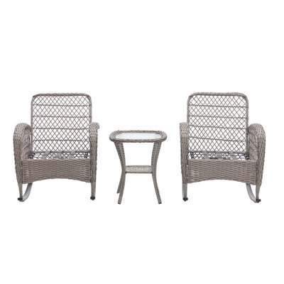 3PCS Outdoor Patio Furniture Rocking Chair Sets, Outdoor Poolside Bistro Chair Conversation Set w/ Table, 2 Rocking Chair, Removable Cushions, 275lbs, Navy, SS305