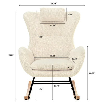Modern Teddy Fabric Nursery Rocking Chair, Accent Rocker Chair with High Backrest for Nursery, Accent Glider Rocker Rocking Accent Chair for Living Room Bedroom Playroom