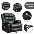 Large Power Swivel Recliner Chair with Massage and Heat, Ergonomic Rocker Single Sofa for Adults, Modern Lounge Recliners with Rocking Function and Side Pocket, 2 Cup Holders, USB Charge Port, Brown
