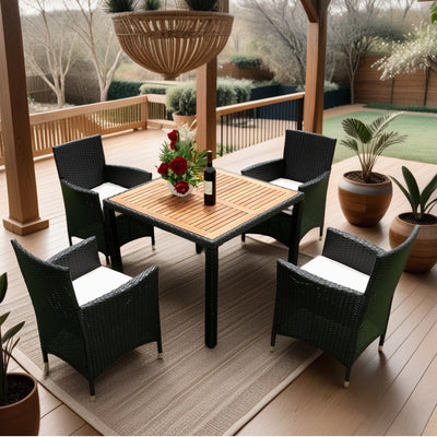 9 PCS Indoor Outdoor Wicker Dining Set Furniture, Patio Rattan Furniture Set with Glass Tabletop and Stackable Armrest Chairs, All Weather Wicker Sectional Conversation Set with Cushions