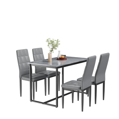 SEGMART Dining Table with 4 High-back Upholstered Chairs, Modern Dinette Set, Dining Table & Chairs Set for 4 Persons, Small Home Kitchen Dining Table Set, Ideal for Apartment Breakfast Nook