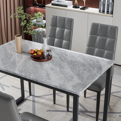 5 Piece Kitchen Dining Table and Chair Set, Dining Room Table Set with Faux Marble Tabletop PU Leather Padded Chairs, Rectangle Dining Table Set for 4, Dinette Set for Kitchen Dining Room Small Space