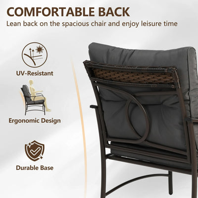 SEGMART 4 Piece Patio Conversation Set, PE Rattan Patio Furniture Set with Coffee Table, All-Weather Outdoor Sofa Set with 3.15" Thick Cushion for Porch, Backyard, Balcony - Gray