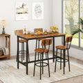 5 Pieces Bar Table Set, Industrial Style Dining Table Set with 4 Stools, Counter Height Dining Table and Chairs Set, Metal Frame and Wood Top Table Kitchen Furniture Set for Dining Room, B1535