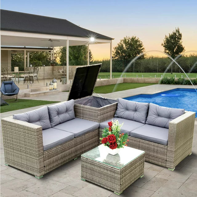 Rattan Patio Sofa Set 4 Pieces Outdoor Sectional Furniture All