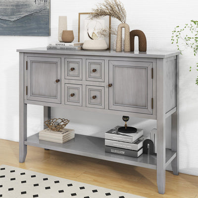 Console Table Buffet Sideboard, Upgraded Buffet Cabinet Sideboard with 4 Storage Drawers 2 Cabinets and Bottom Shelf, Wood Console Table Storage Cabinet for Dining Room Home, Antique Gray