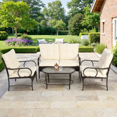 SEGMART 4 Piece Patio Conversation Set, PE Rattan Patio Furniture Set with Coffee Table, All-Weather Outdoor Sofa Set with 3.15" Thick Cushion for Porch, Backyard, Balcony - Gray