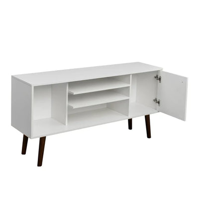 TV Stands Living Room Furniture, White TV Cabinet with 2 Storage Cabinets for TVs up to 55'', Console Table Entertainment Center Furniture with Solid Wood Legs, S9818