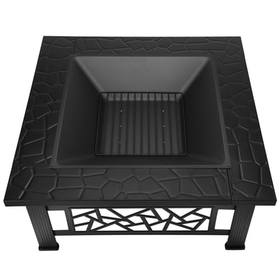 Segmart Fire Pit for Outside, 32" Wood Burning Square Fire Pits Table with Poker for Outdoor Backyard BBQ Heating, Black