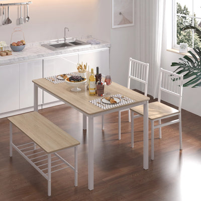Dining Table Set, 4 Piece Dining Room Table Set for Small Spaces, Kitchen Table with 2 Chairs and a Long Bench, Space-Saving Table Set for Kitchen, Dining Room, Restaurant - Easy to Assemble