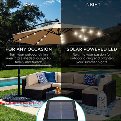 Segmart 10ft Taupe and Black Cantilever Offset Patio Umbrella with Solar Lights