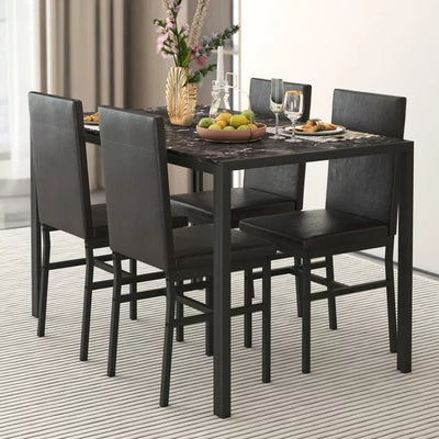 Dining Table with 4 High-back Upholstered Chairs, Modern Dinette Set, Dining Table and Chairs Set for 4 Persons, Small Home Kitchen Dining Table Set, Ideal for Apartment Breakfast Nook Bar, B1458