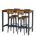5 Pieces Bar Table Set, Industrial Style Dining Table Set with 4 Stools, Counter Height Dining Table and Chairs Set, Metal Frame and Wood Top Table Kitchen Furniture Set for Dining Room, B1537
