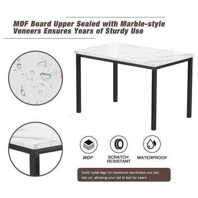 5 Piece Marble Top Dining Table Set for 4, Rectangular Table and 4 High-Back Velvet Padded Chairs, Small Space Dining Set, Home Kitchen Apartment Dining Room Bar Furniture