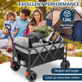 Outdoor Folding Utility Wagon, Collapsible Beach Wagon Cart with 360 Rotating Front Wheels and Drink Holders, Portable Garden Cart for Camping, Picnic, Beach