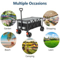 Outdoor Folding Utility Wagon, Collapsible Beach Wagon Cart with 360 Rotating Front Wheels and Drink Holders, Portable Garden Cart for Camping, Picnic, Beach