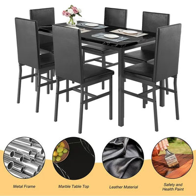 Dining Table with 6 High-back Upholstered Chairs, Modern Dinette Set, Dining Table and Chairs Set for 6 Persons, Small Home Kitchen Dining Table Set, Ideal for Apartment Breakfast Nook Bar, B1464