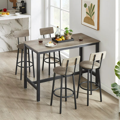 5 Pieces Bar Table Set, Industrial Style Dining Table Set with 4 Stools, Counter Height Dining Table and Chairs Set, Metal Frame and Wood Top Table Kitchen Furniture Set for Dining Room, B1535