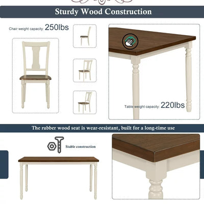 Wood Dining Table and Chair Set of 6, Dining Room Set for 6 Persons with Bench, Rectangular Kitchen Table with 4 Microfiber Padded Chairs Plus One Upholstered Bench, Farmhouse Kitchen Table Set, B1382