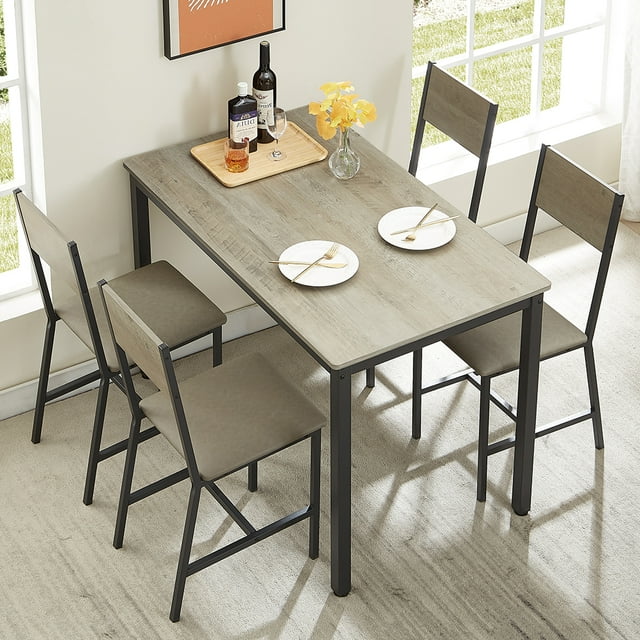 5 Pieces Dining Room Set, Industrial Style Dining Table Set with 4 PU ...