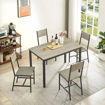 5 Pieces Dining Room Set, Industrial Style Dining Table Set with 4 PU Upholstered Chairs, Dining Table and Chairs Set, Metal Frame and Wood Top Table Kitchen Furniture Set for Dining Room