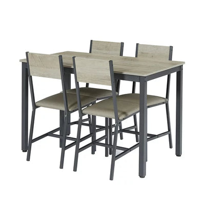 5 Pieces Dining Room Set, Industrial Style Dining Table Set with 4 PU Upholstered Chairs, Dining Table and Chairs Set, Metal Frame and Wood Top Table Kitchen Furniture Set for Dining Room